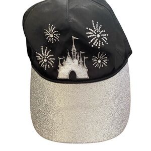 Disney Parks Cinderella Castle Fireworks Glitter Satin Hat. Adjustable.